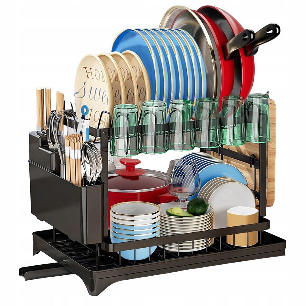 Odkapávač Na Nádobí Odkapávač S Odtokem Dvouúrovňová 29x30x42 Kov Černá