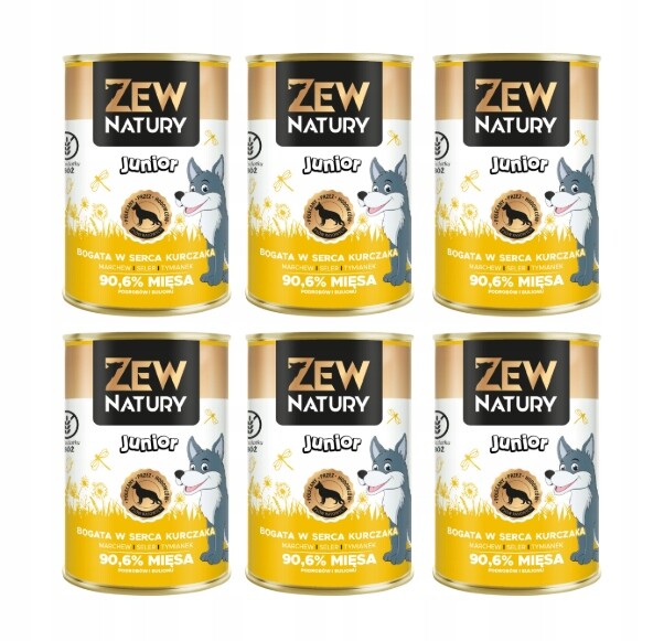 Zew Natury Junior Bohatá na kuřecí srdce Set 6x400g pro štěňata