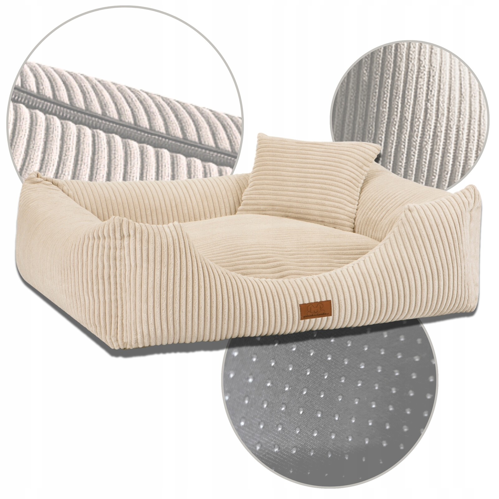 Pelíšek Pro Psa Potah Žebrované Krémem 80x70 Polštář Matrace Krémová