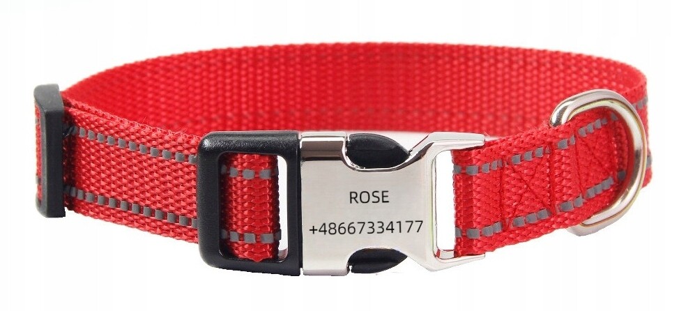 Obojek s gravírováním pro psa kočku Váš Nápis! Reflexní červená L