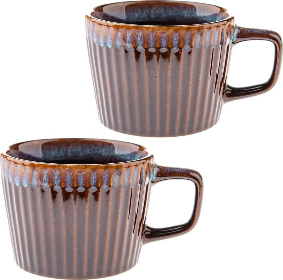 Modré/hnědé hrnky v sadě 2 ks na cappuccino z kameniny 190 ml Tone – Dakls