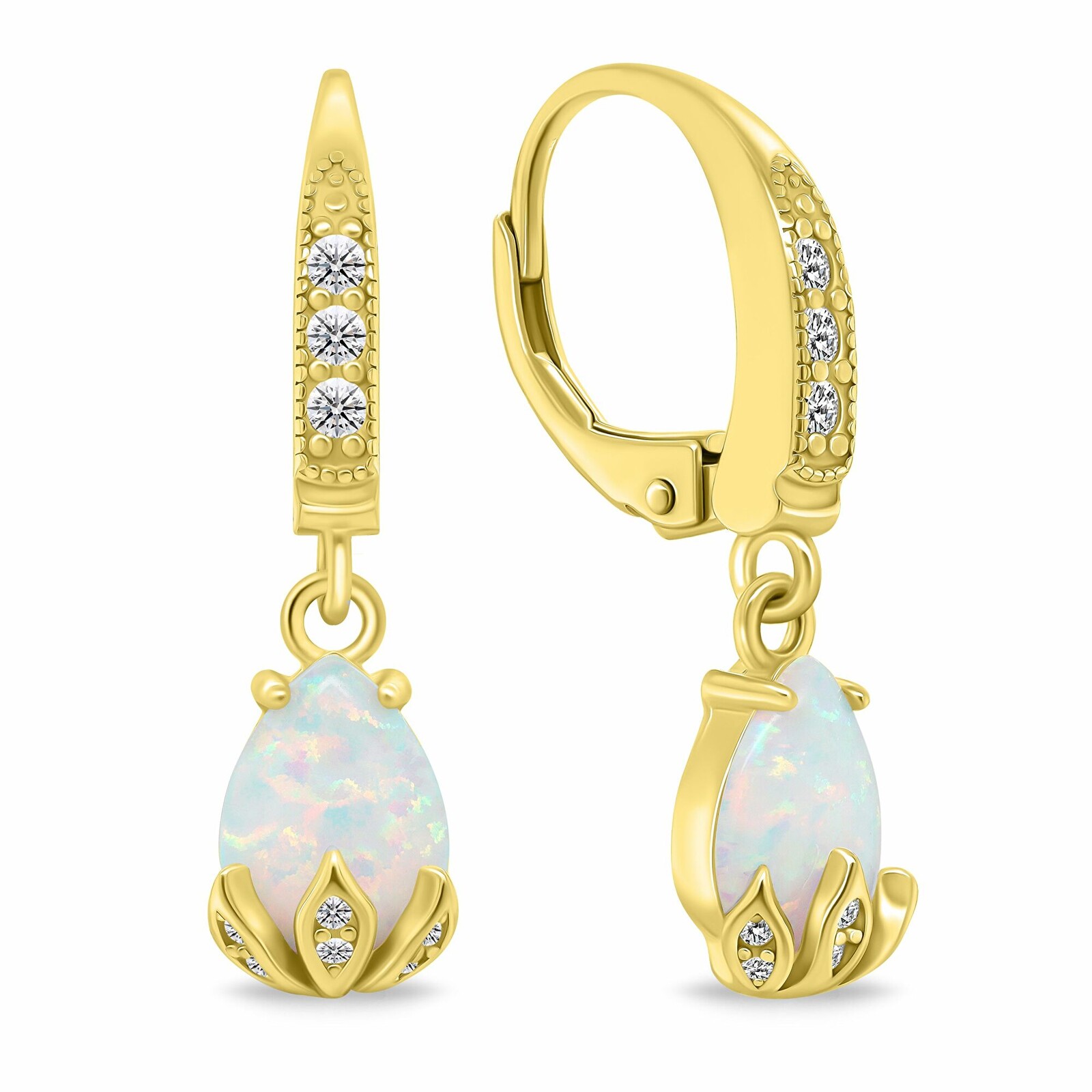 Brilio Silver Půvabné pozlacené náušnice s opály EA929Y
