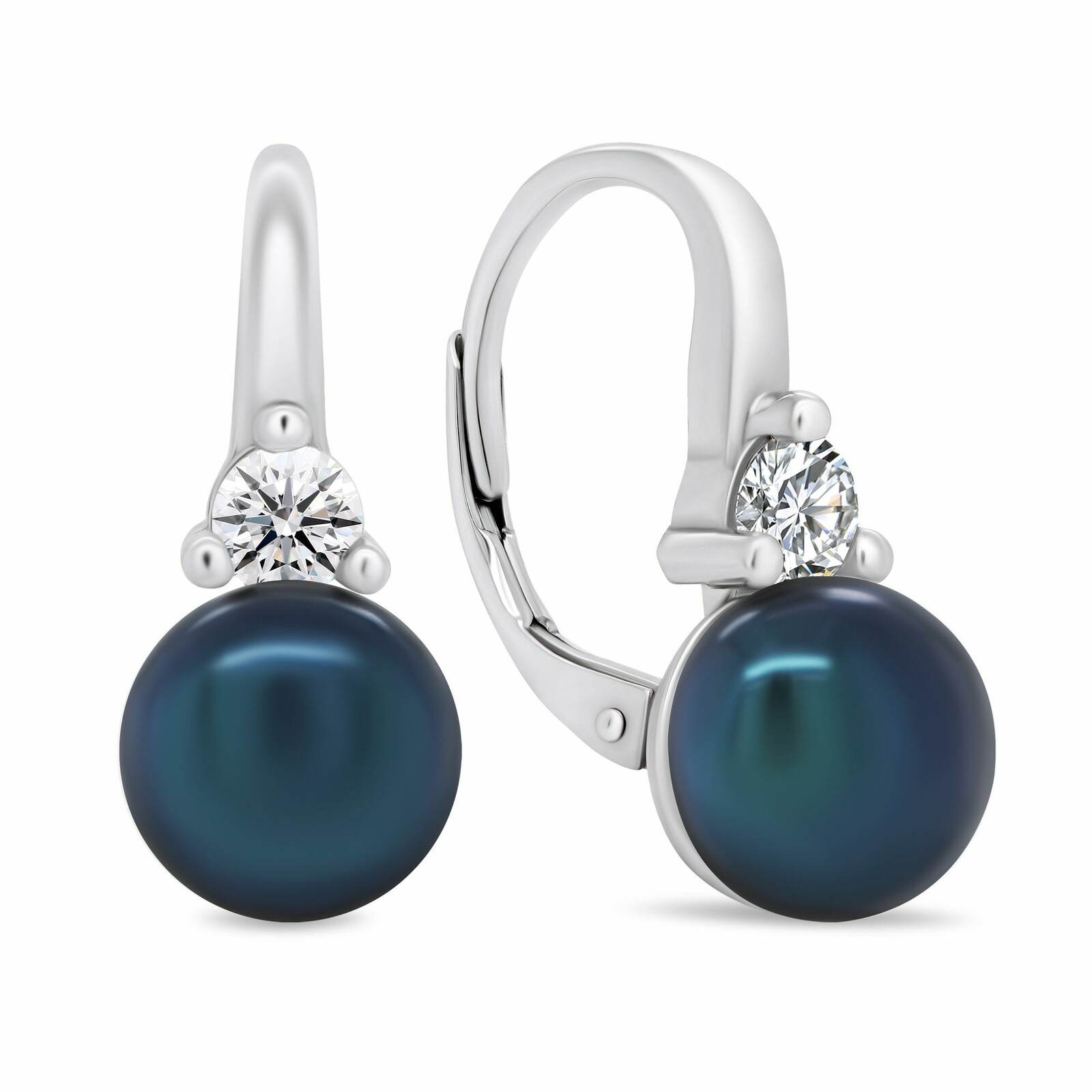 Brilio Silver Něžné stříbrné náušnice s tmavě modrými perlami a zirkony EA364WB
