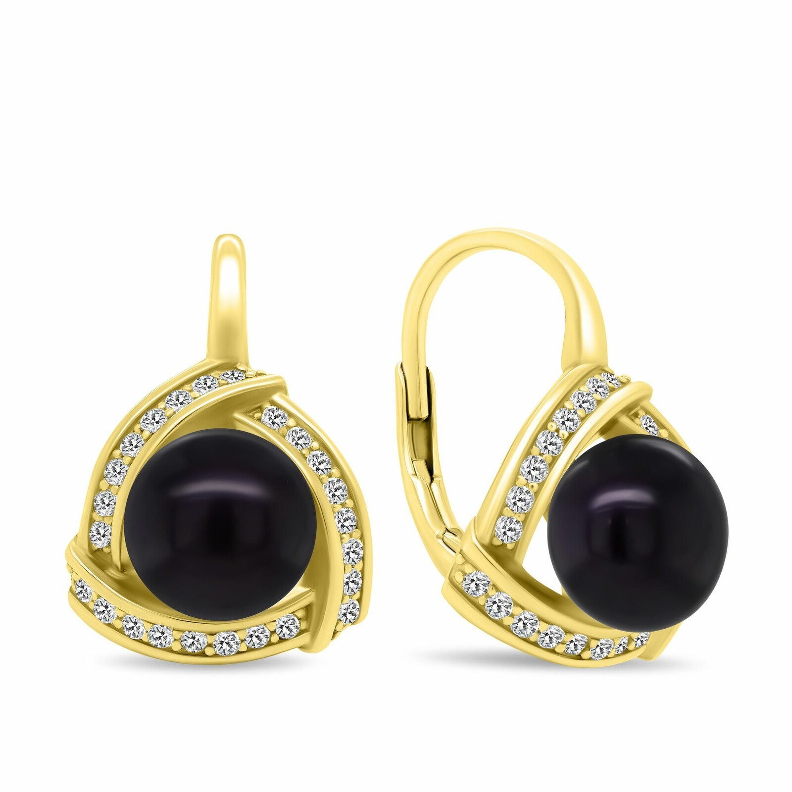 Brilio Silver Luxusní pozlacené náušnice s černou perlou EA393YBC