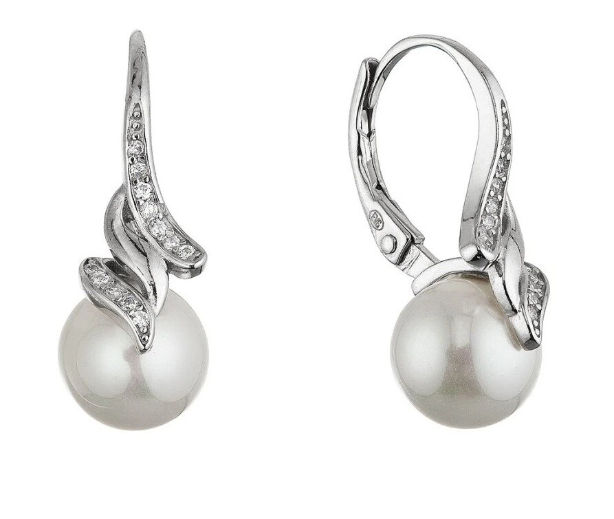 Evolution Group - Pavona Elegantní stříbrné náušnice se zirkony a shell perlou 11688.1