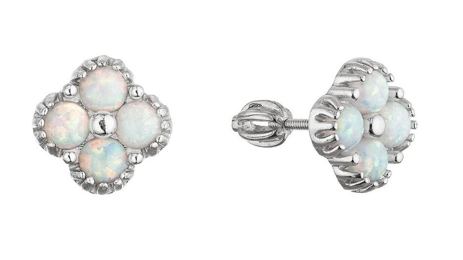 Evolution Group - Pavona Stříbrné náušnice se syntetickými opály Čtyřlístek 11690.1