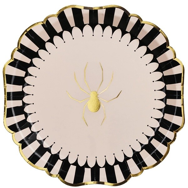Talíře papírové s pavoukem černo-béžové 23 cm 6 ks