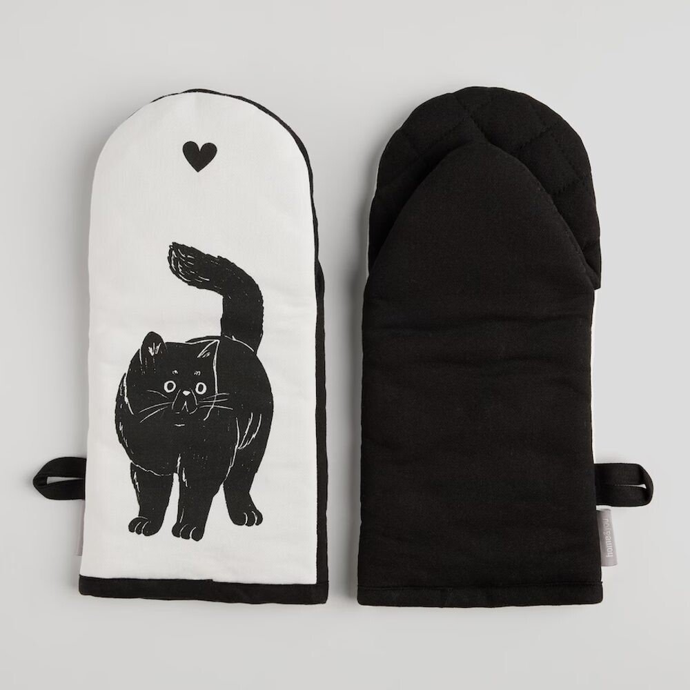 HOME & YOU Sada chňapek kočka 2 ks - černá/bílá