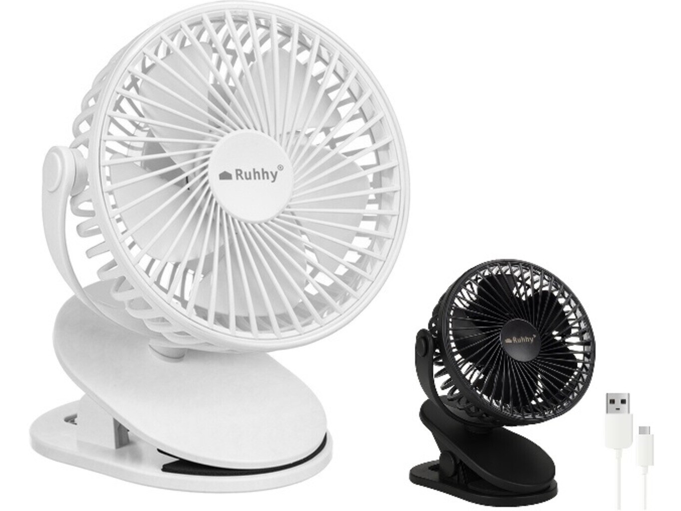 Ventilátor s klipem USB, 1200 mAh, USB-C Barva: Bílá