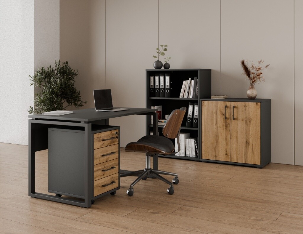 Kancelářská sestava NEJBY GIANNI PREMIUM 3, antracit/dub wotan