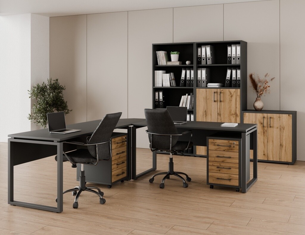 Kancelářská sestava NEJBY GIANNI PREMIUM 5, antracit/dub wotan