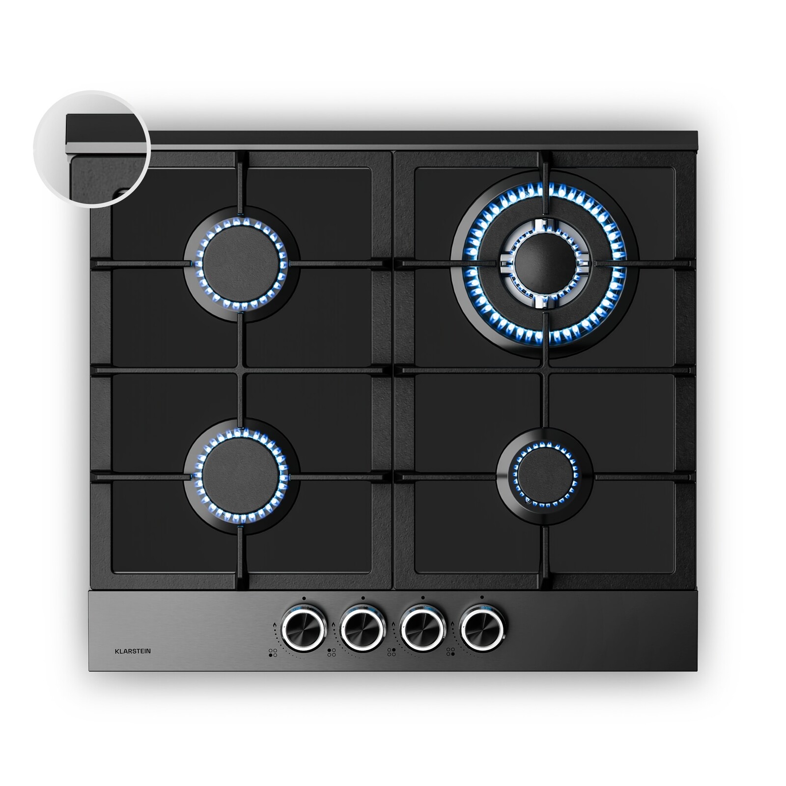 Klarstein Verosteel plynová varná deska, 4 hořáky, elektrické zapalování, kompatibilní s zemním plynem a LPG, 8000 W, 60cm