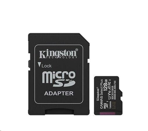 Kingston paměťová karta 128GB Canvas Select Plus Gen 3 microSDXC 150R A1 C10 Card + ADP
