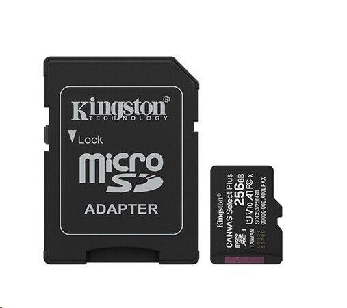 Kingston paměťová karta 256GB Canvas Select Plus Gen 3 microSDXC 150R A1 C10 Card + ADP