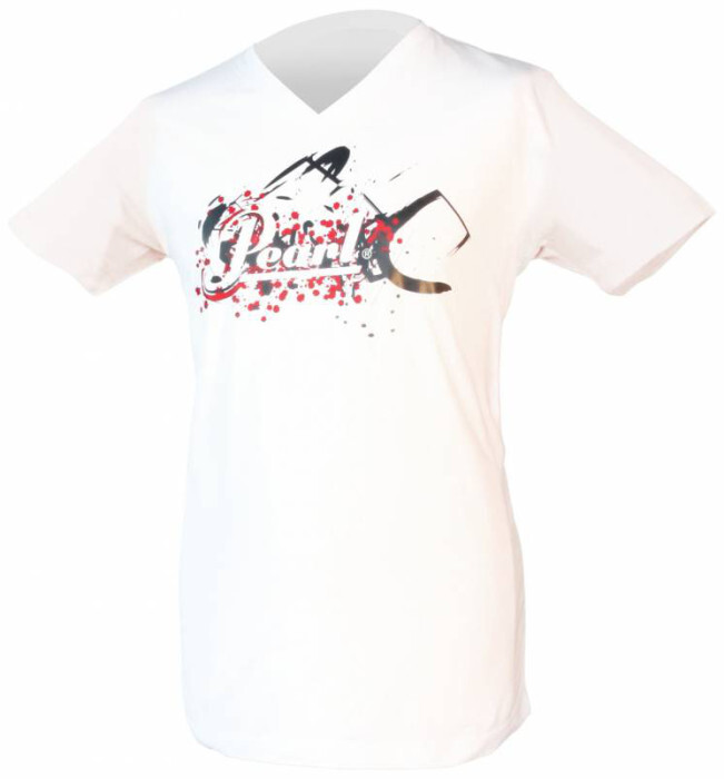 Pearl W1043 White V-Neck T-shirt Splatter Logo - velikost M Uni-Sex