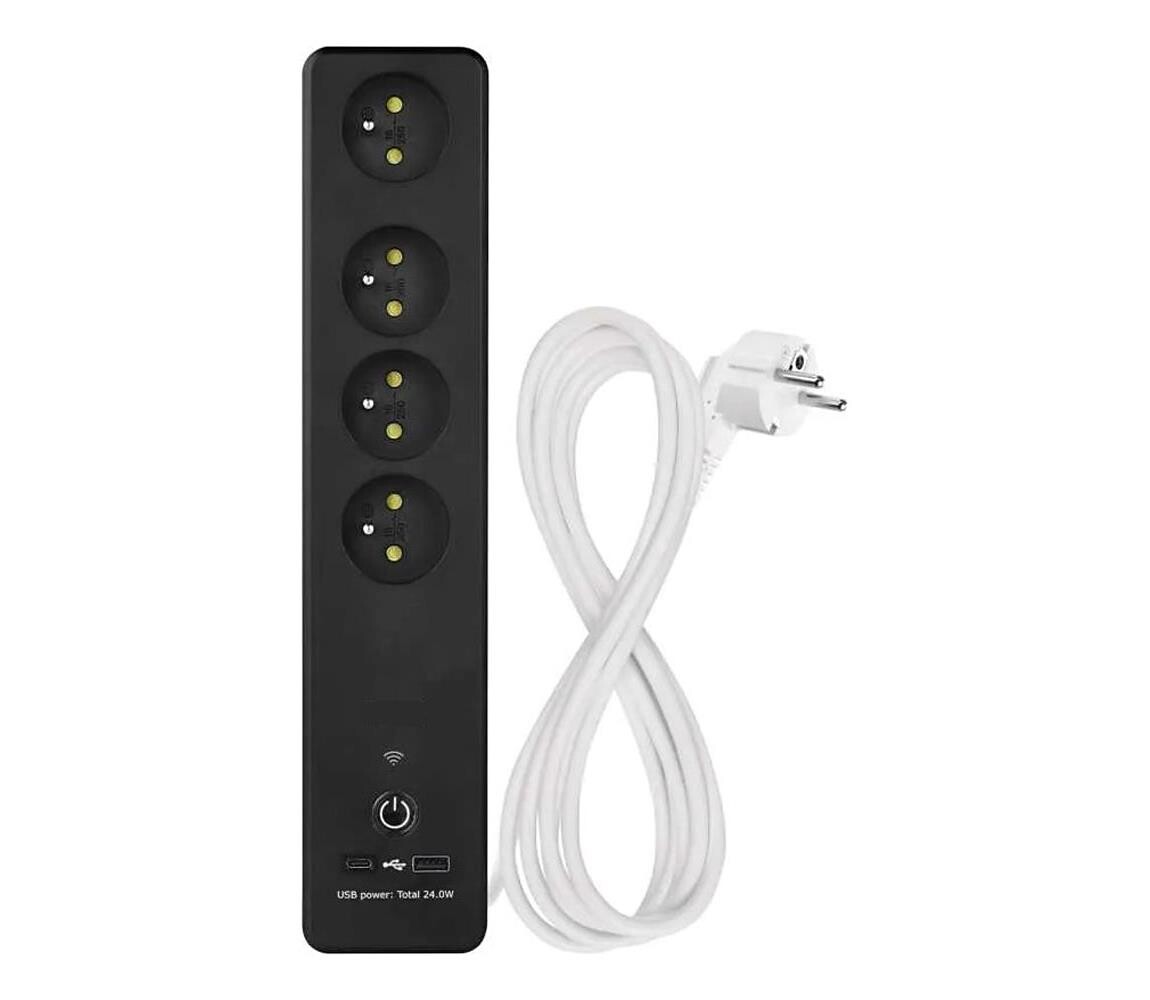 Chytrý prodluž. kabel s vypínačem GoSmart 4Z + 1xUSB-A + 1xUSB-C 2 m Wi-Fi Tuya