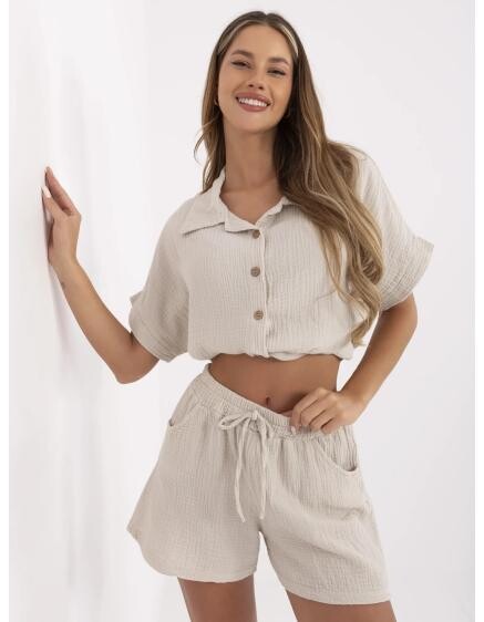 Béžové mušelínové šortky s gumou v pase