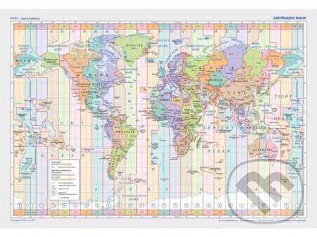 Svět - časová pásma, podložka 1:55 mil. - Kartografie Praha