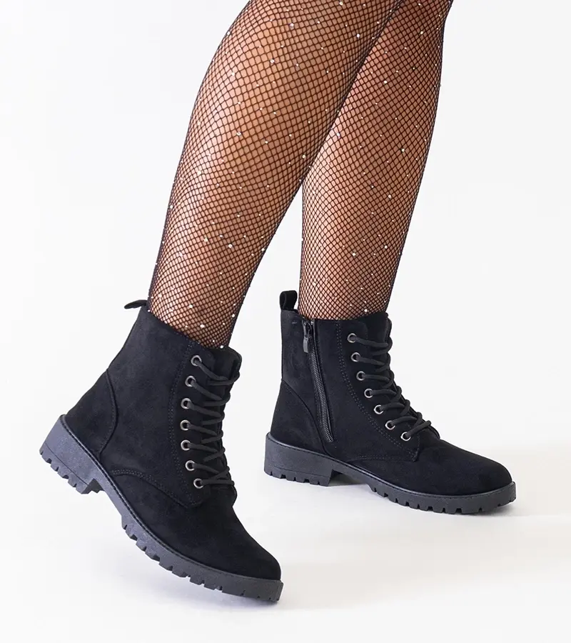 Gemre Black eco-suede platform worker ankle boots Barosa