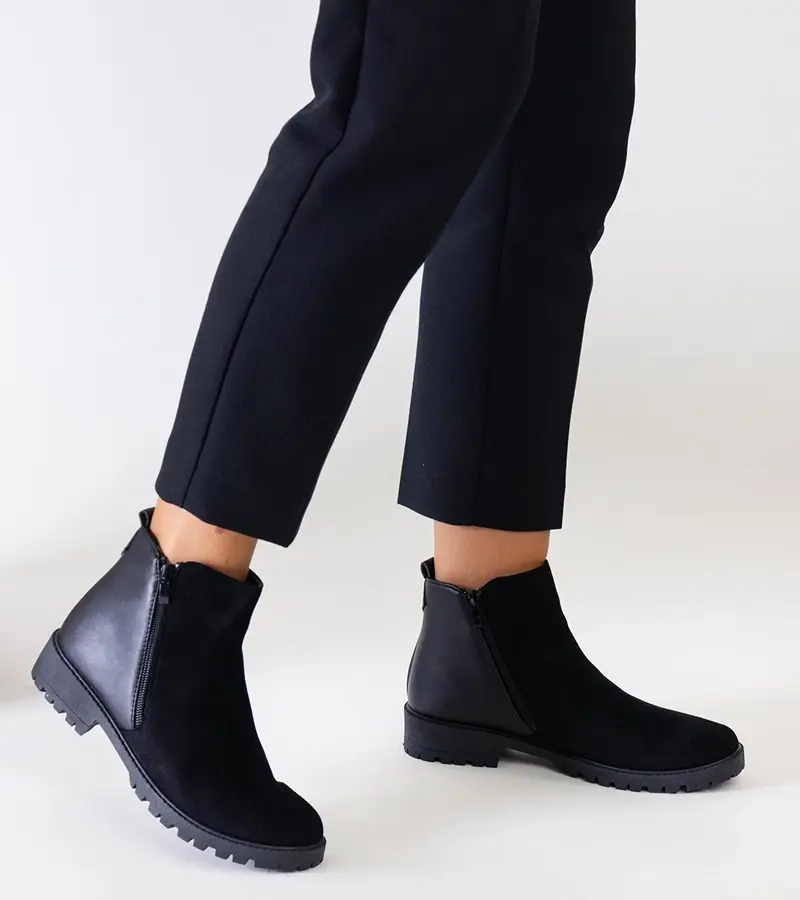 Gemre Black eco-suede platform ankle boots Kirla