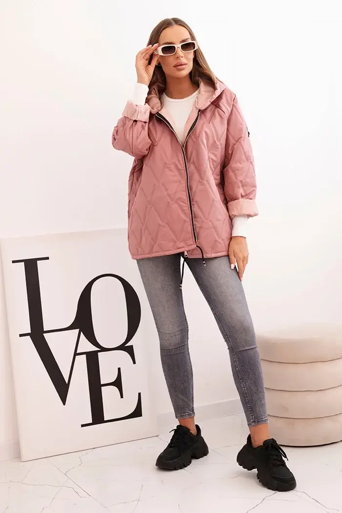 Kesi Włoski Dámská prošívaná bunda s kapucí tmavě růžová