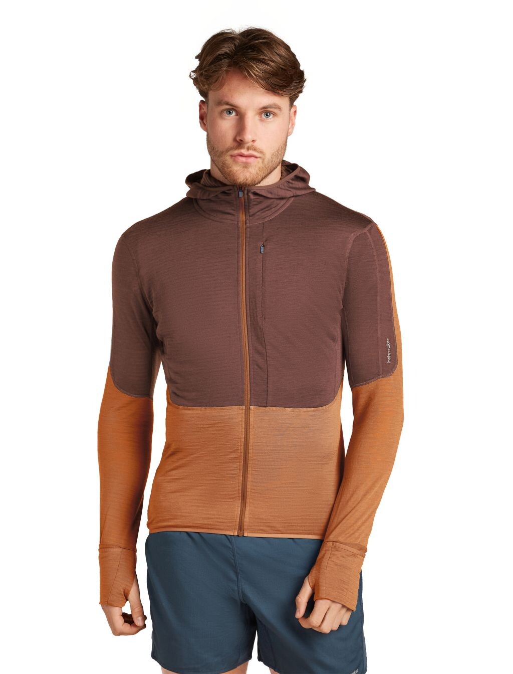 ICEBREAKER M 200 Realfleece Descender LS Zip Hoodie, Carob/Dusty Clay velikost: L