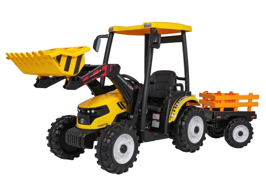 mamido Dětský elektrický traktor MEGA D68 24V s přívěsem žlutý