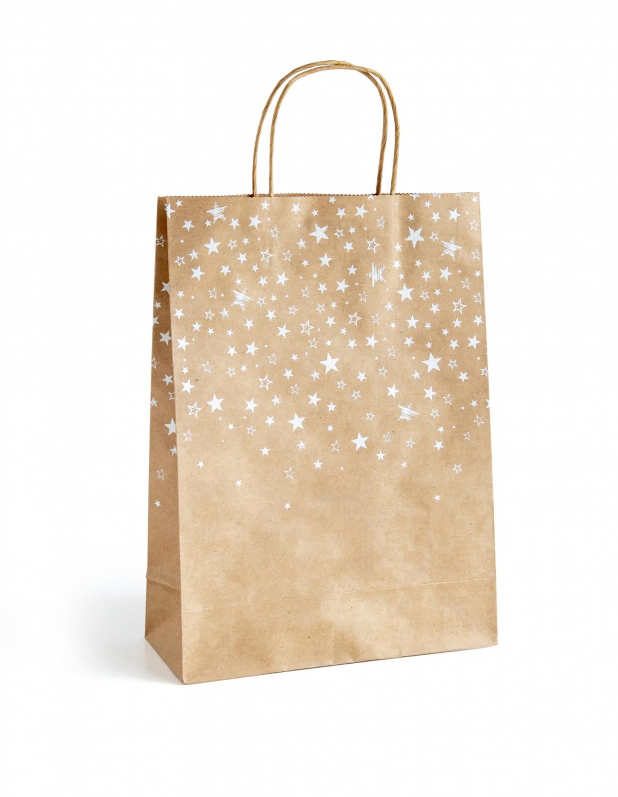 Galeria Papieru Dárková taška - L, 33 x 24cm, kraft, bílé hvězdičky, 5 ks