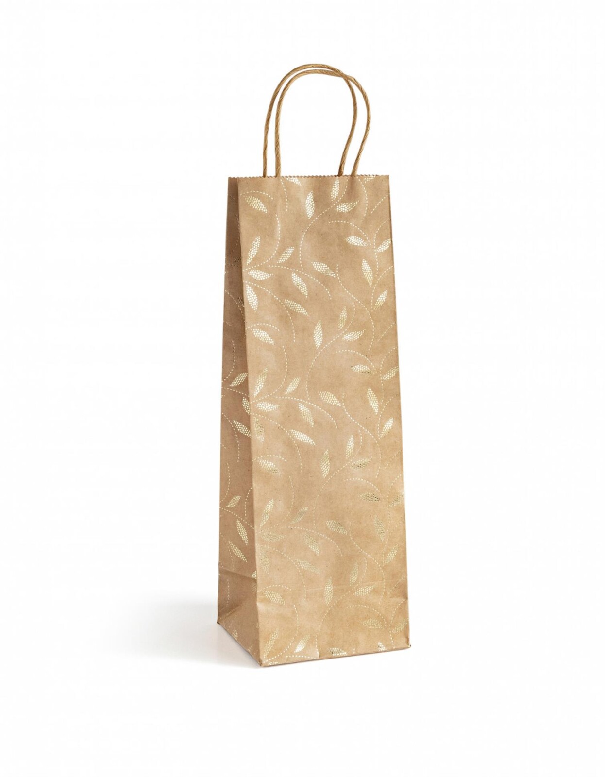 Galeria Papieru Dárková taška - na víno, kraft, zlaté květiny, 5 ks