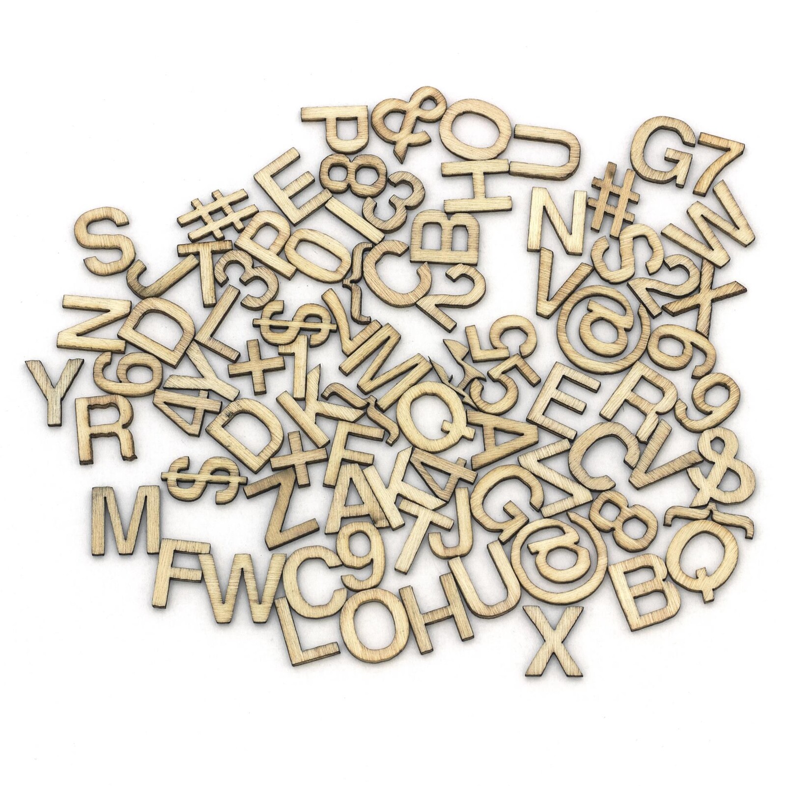 Galeria Papieru Dekorační dřevěné výřezy - abeceda a číslice, 13 mm, 86 ks