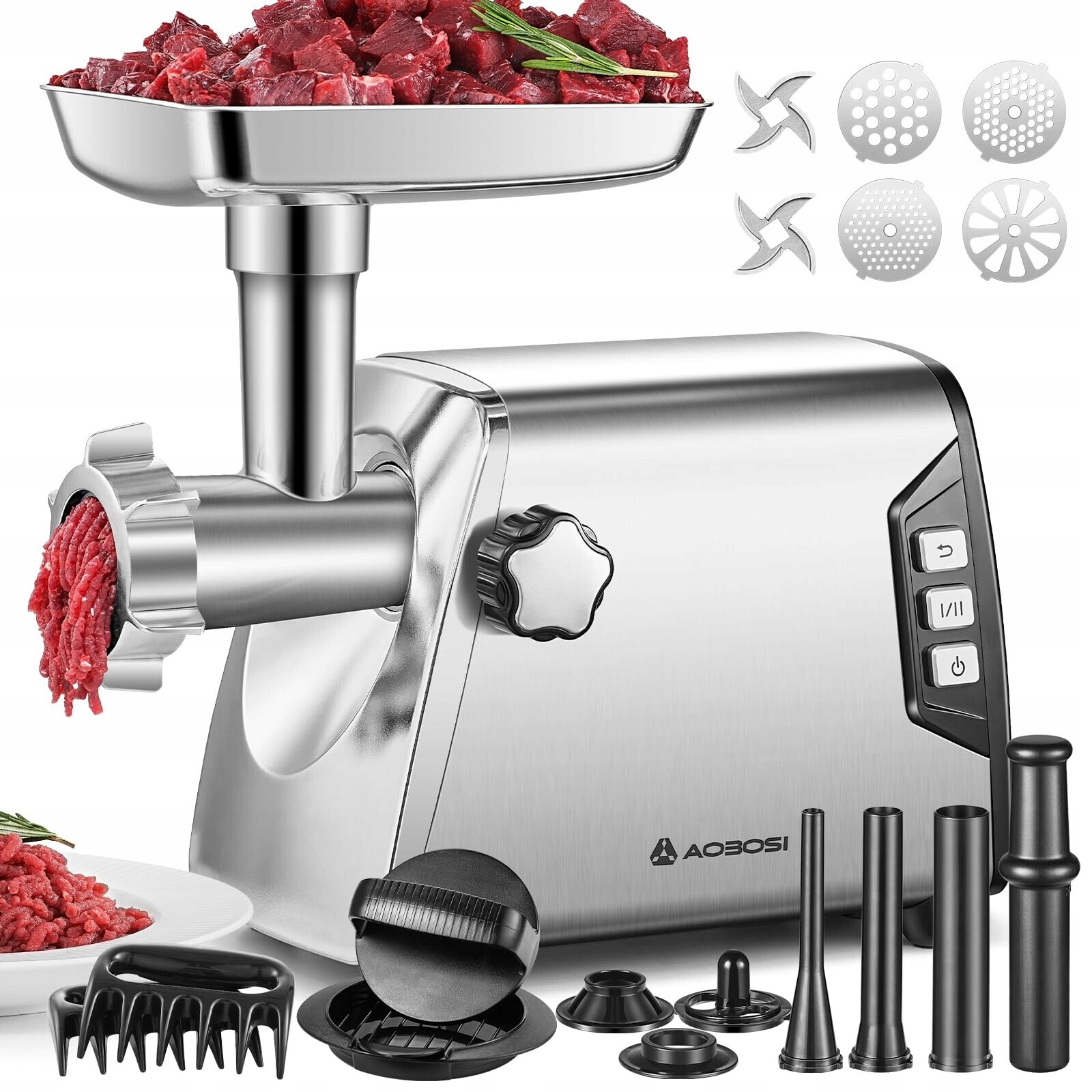 Mlýnek na maso Aaobosi MGJ-180 stříbrný/šedý 3000 W Silný Velký