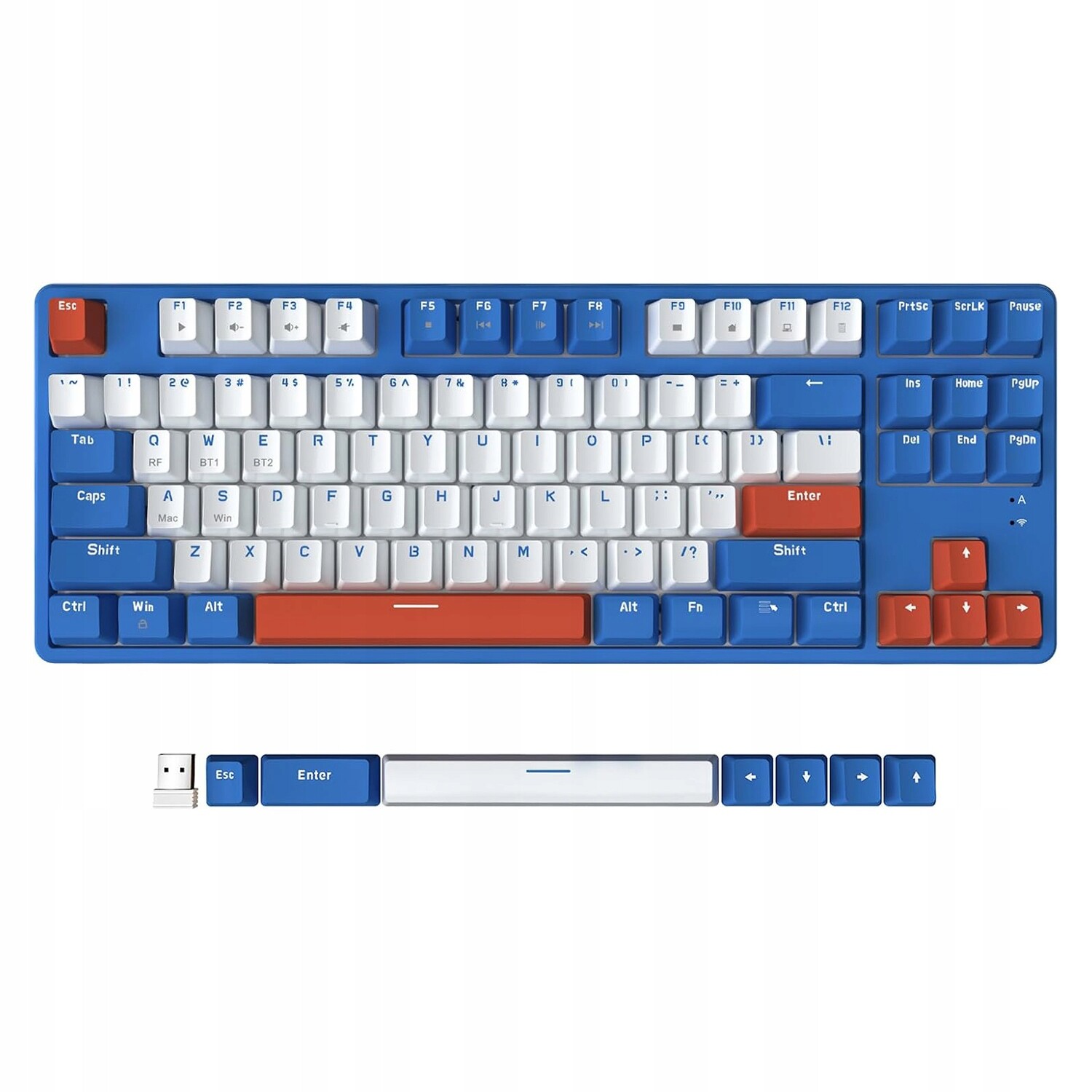 Bezdrátová mechanická klávesnice AK871 se zeleným přepínačem, duální režim, kancelářská, Abs, Diy