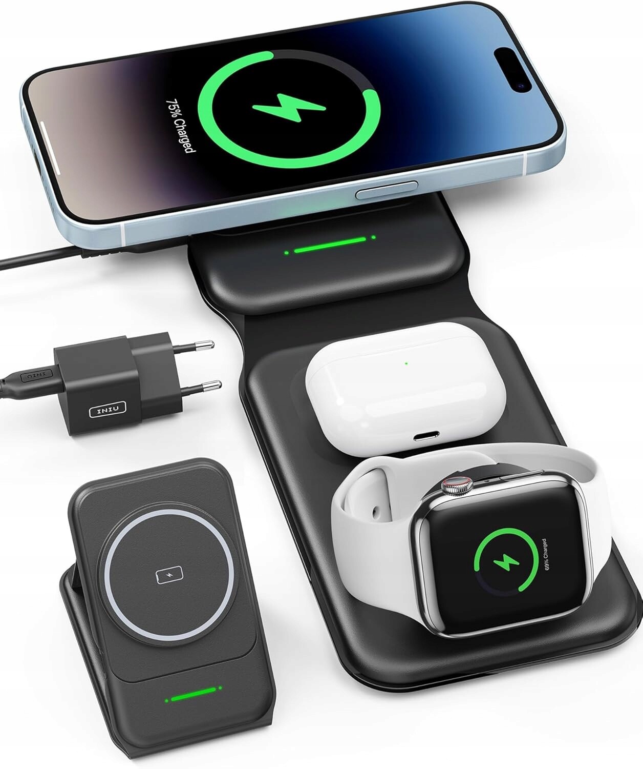 Bezdrátová magnetická nabíječka 15W 3v1 pro iPhone Iwatch AirPods Iniu