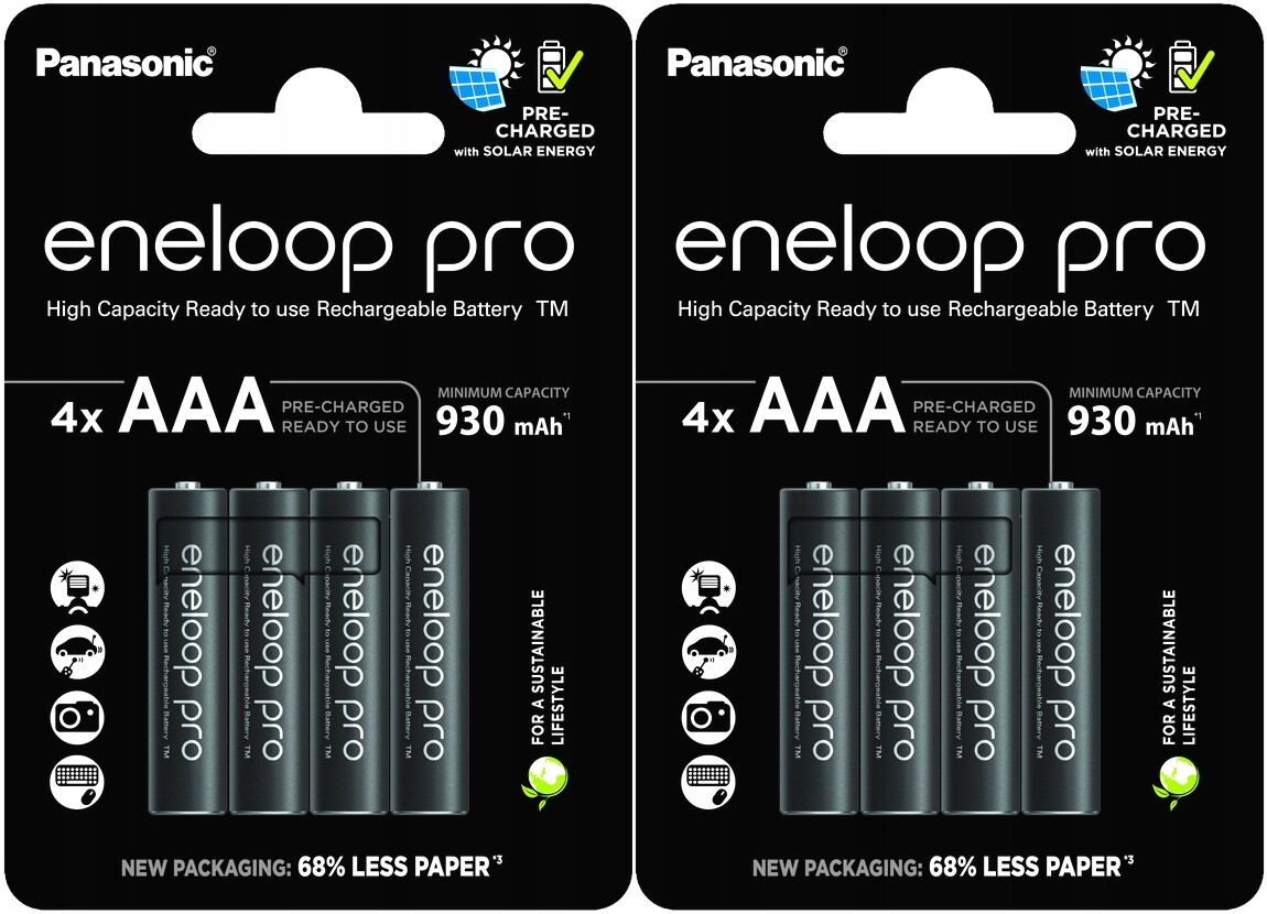 8 x Akumulátory Panasonic Eneloop Pro Aaa R03 930 mAh Baterie Pro Nabíjení
