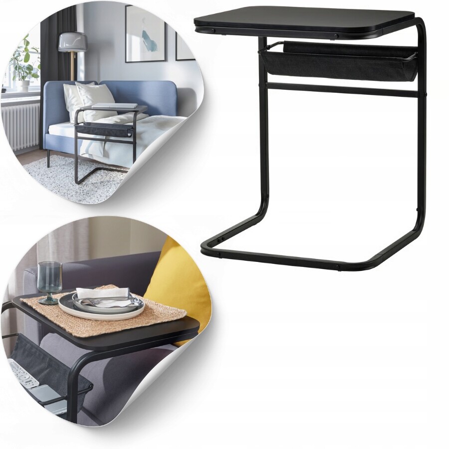 Pomocný stolek 2v1 antracit 53x50 cm posuvná deska kapsa