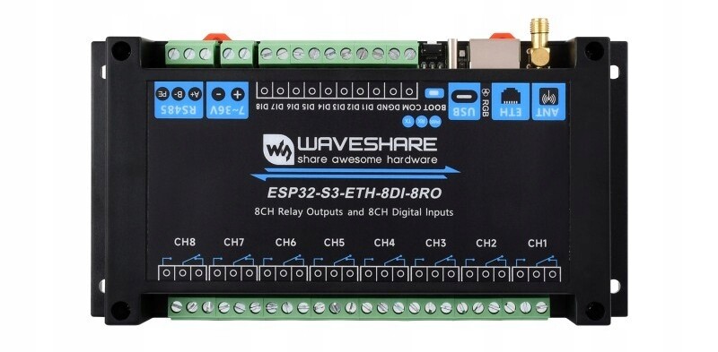 ESP32-S3 Relé ESP32-S3-ETH-8DI-8RO RS485 Sku 31130