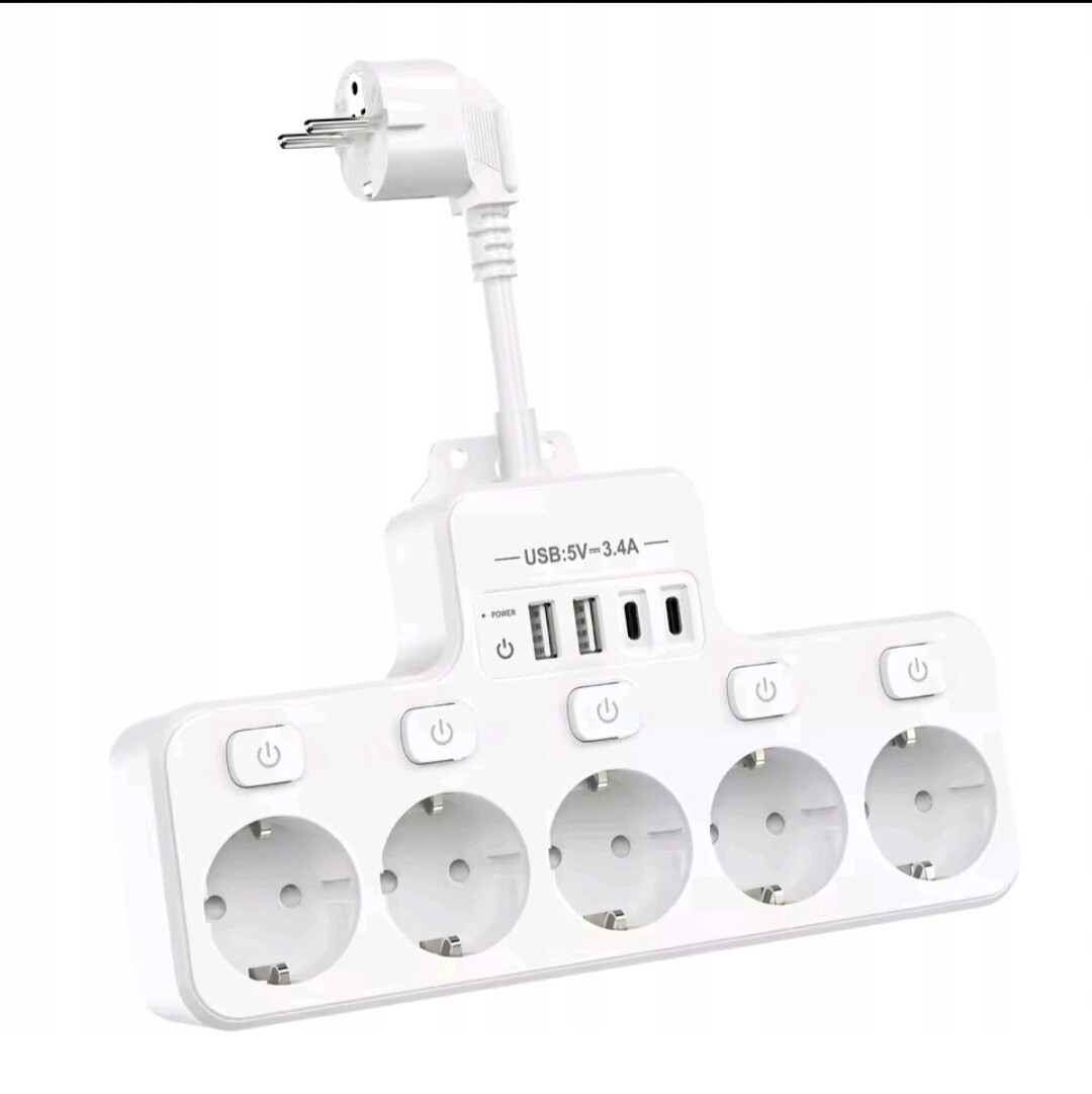 Adaptér Zásuvky Zásuvková Lišta s přepínačem, Usb C zásuvka 5xZásuvky
