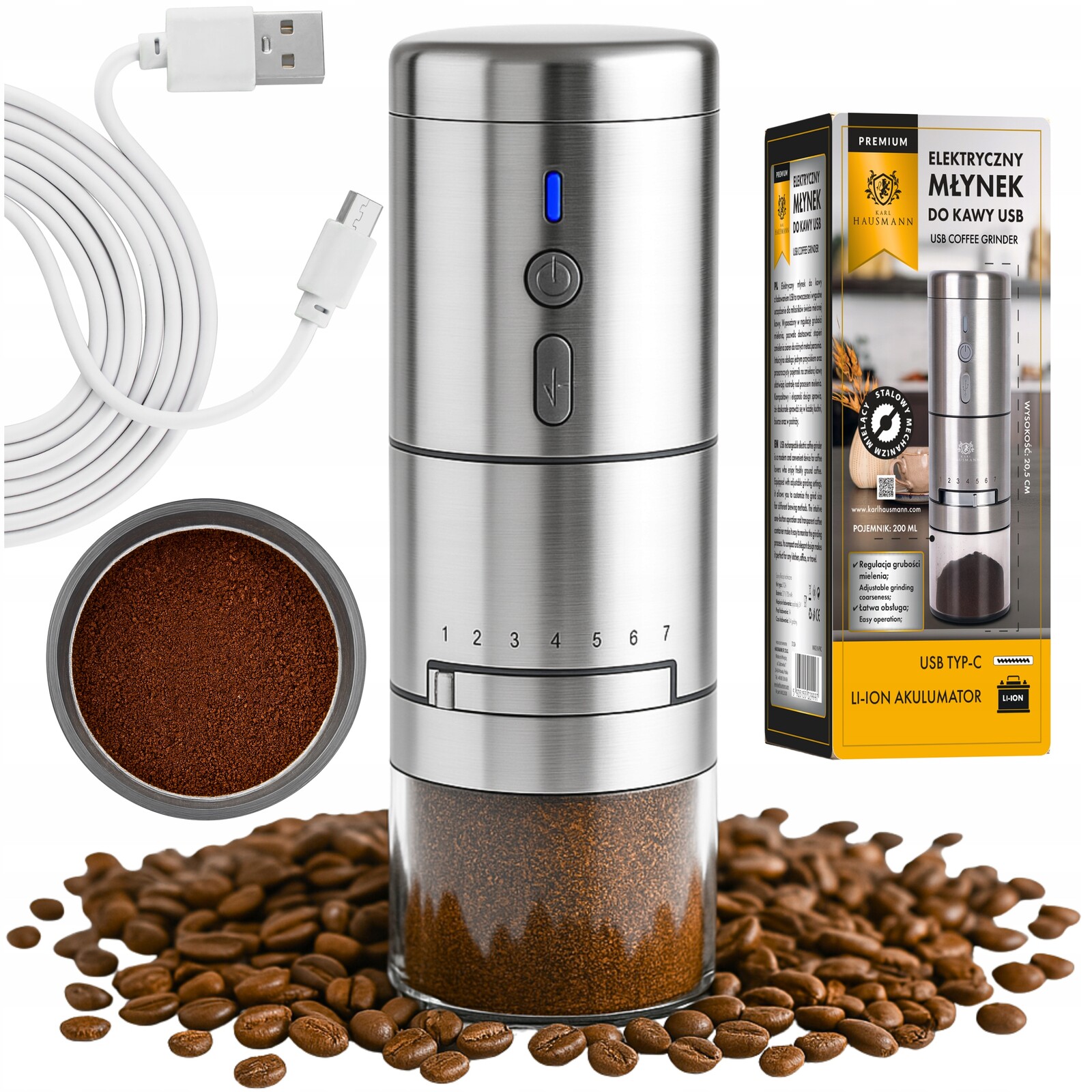 Elektrický Akumulátorový Mlýnek Na Kávu Usb-c, Mlýnek Na Kávu Zarnový