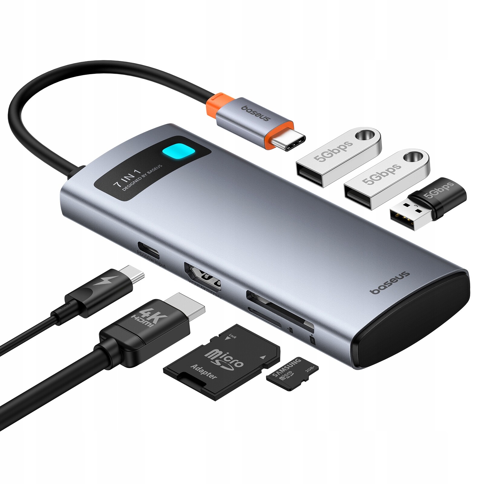 Baseus Adaptér Hub Adaptér Usb-c Otg 7W1 3xUSB3.0 Hdmi Sd Tf 100W Pd