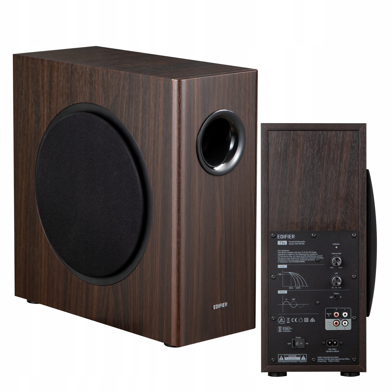 Edifier T5S Aktivní subwoofer 8 palců Basová skříň Rca In/Out 70W Hnědá