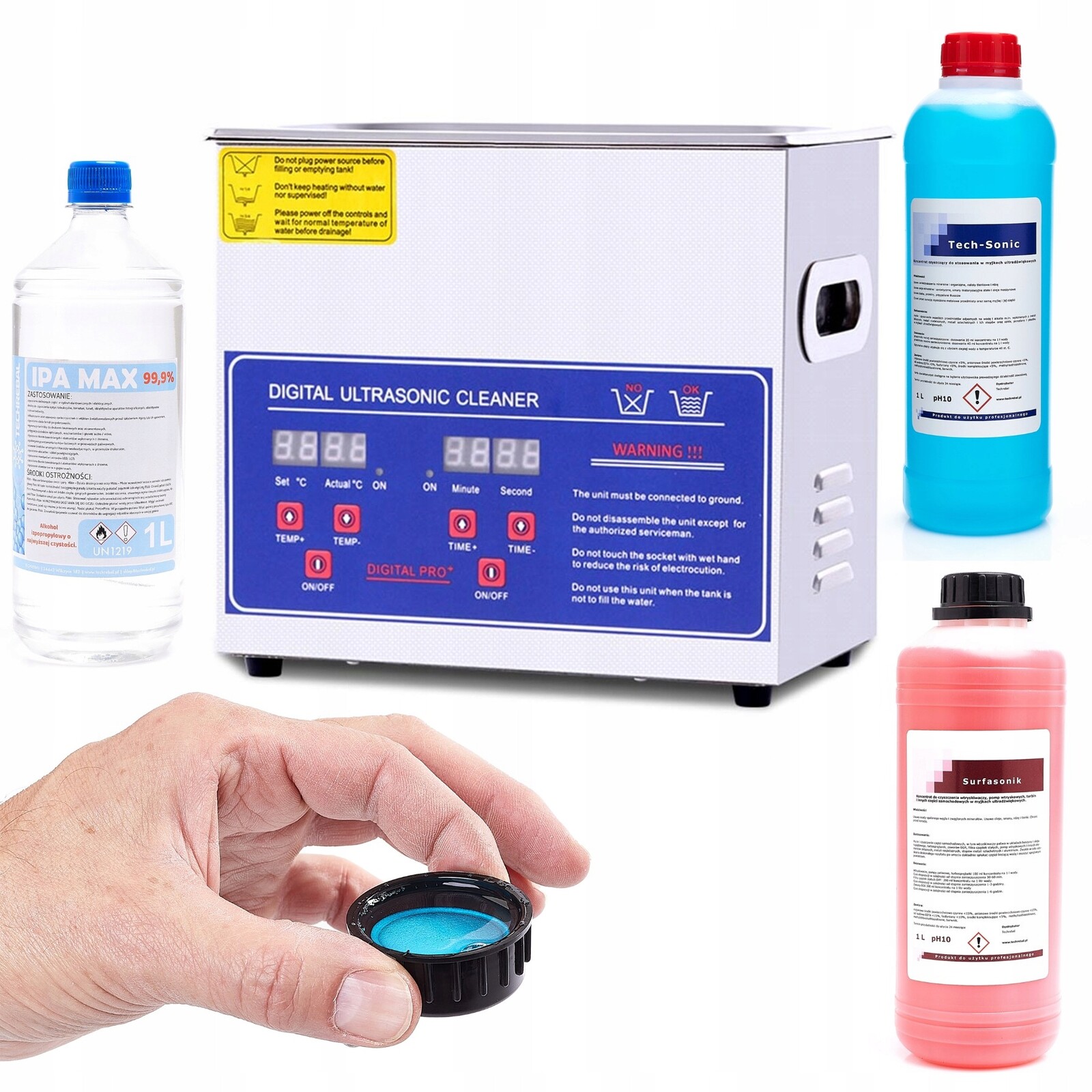 Ultrazvuková Čistička Vana PS-20A LCD displej 3,2L Sada 3 Tekutin
