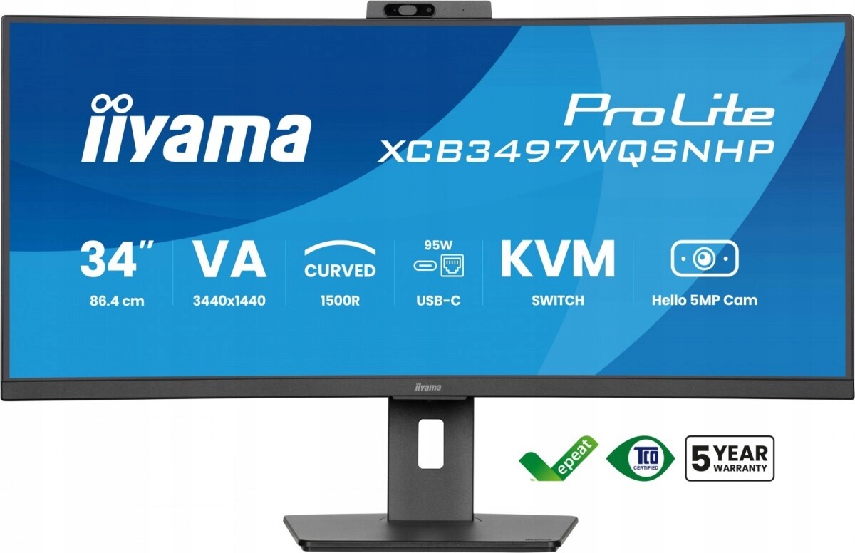 Iiyama Monitor 34 palců Dock 95W, RJ45, Kvm, 2x5W, kamera 5MP, /5y/
