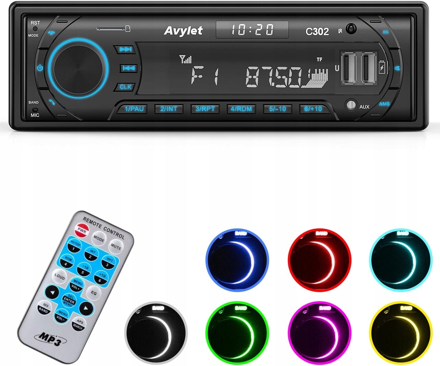 Autorádio Avylet C302 Usb Aux Fm MP3 Bluetooth 1-DIN (B220)