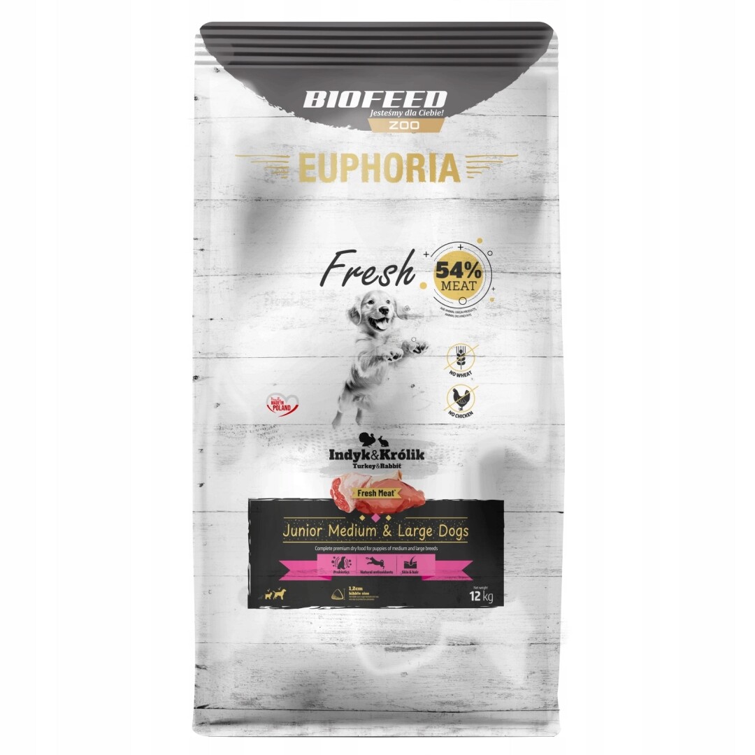 Biofeed Euphoria Fresh Turkey 12kg Suché Krmivo Junior Medium & Large Dogs