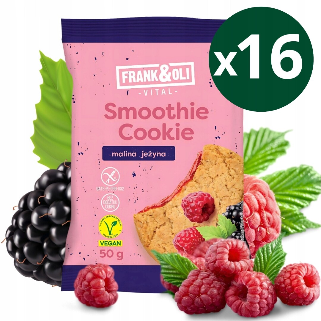 16 x Ovesné sušenky z maliny ostružiny 50 g Frank & Oli Bezlepkové Bez Cukru