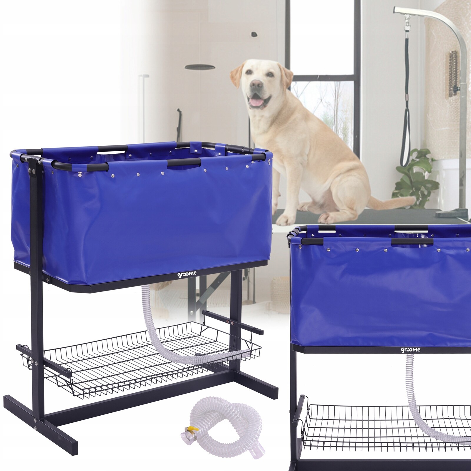 Groomerská vana na mytí psů a zvířat, skládací, s košíkem
