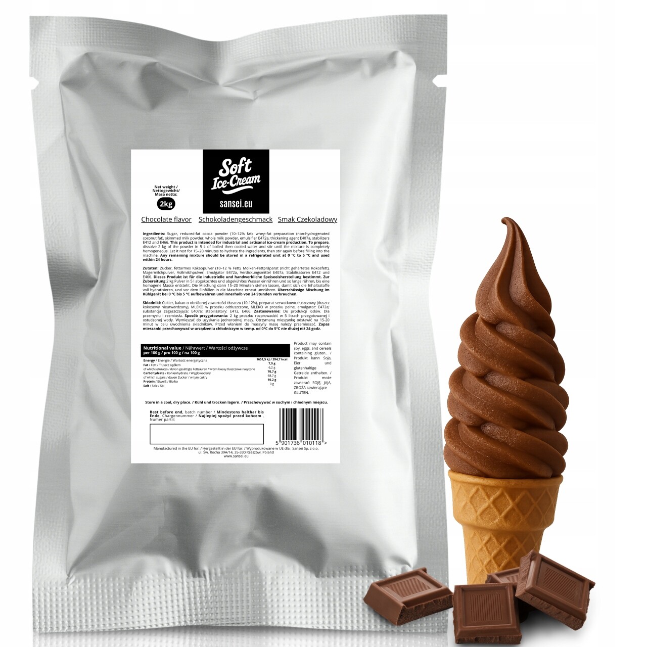 Italská zmrzlina v prášku Čokoládová 2 kg, Vysoká kvalita a účinnost
