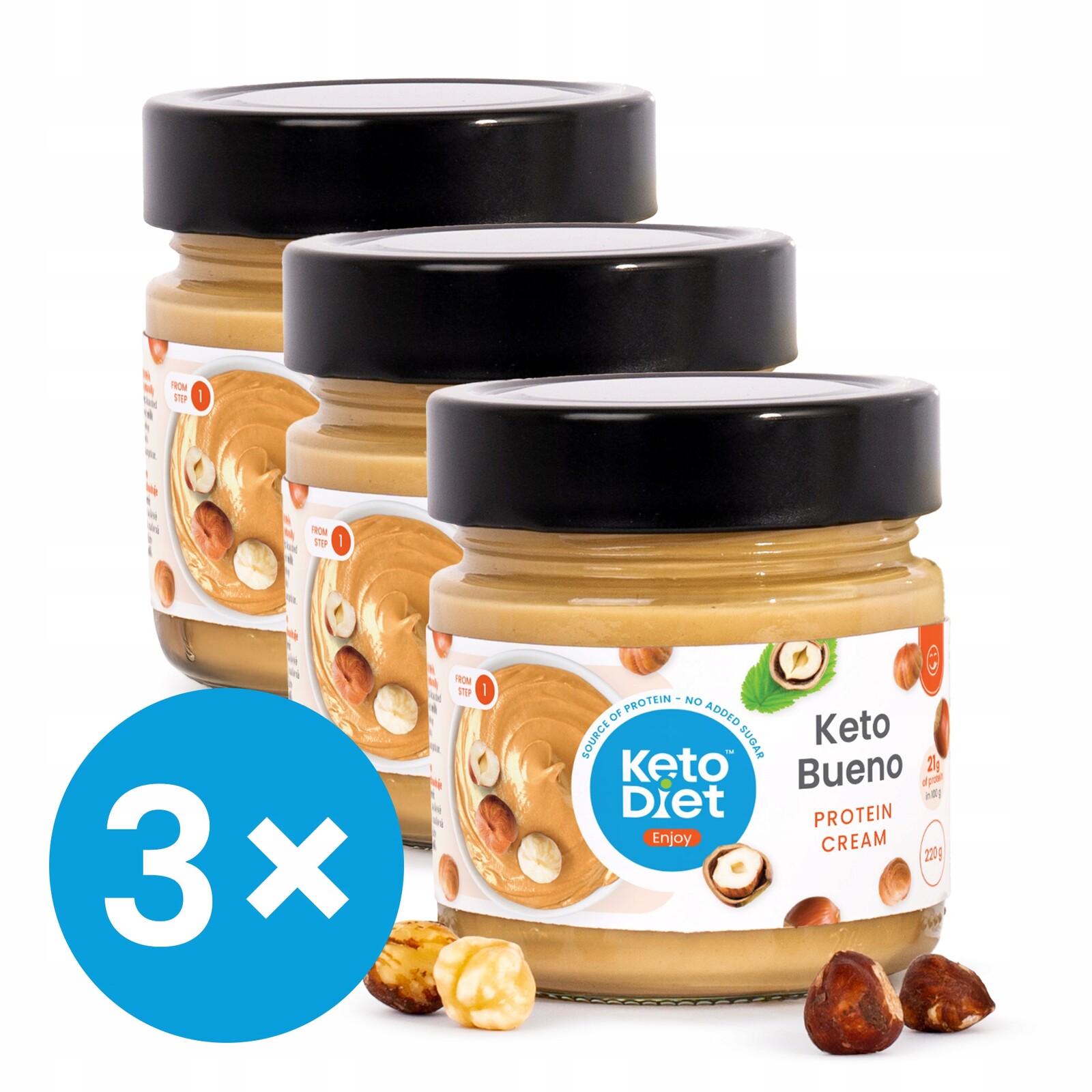 Keto Bueno proteinový krém s březovým cukrem Multipack (3 × 220 g)