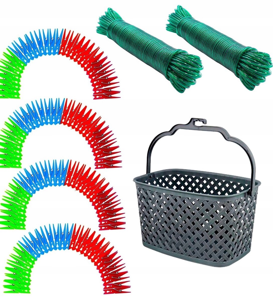 Sada Kolíčky 96 Ks Košíček Lanko Na Praní Ocelová Vložka 2x30m /60