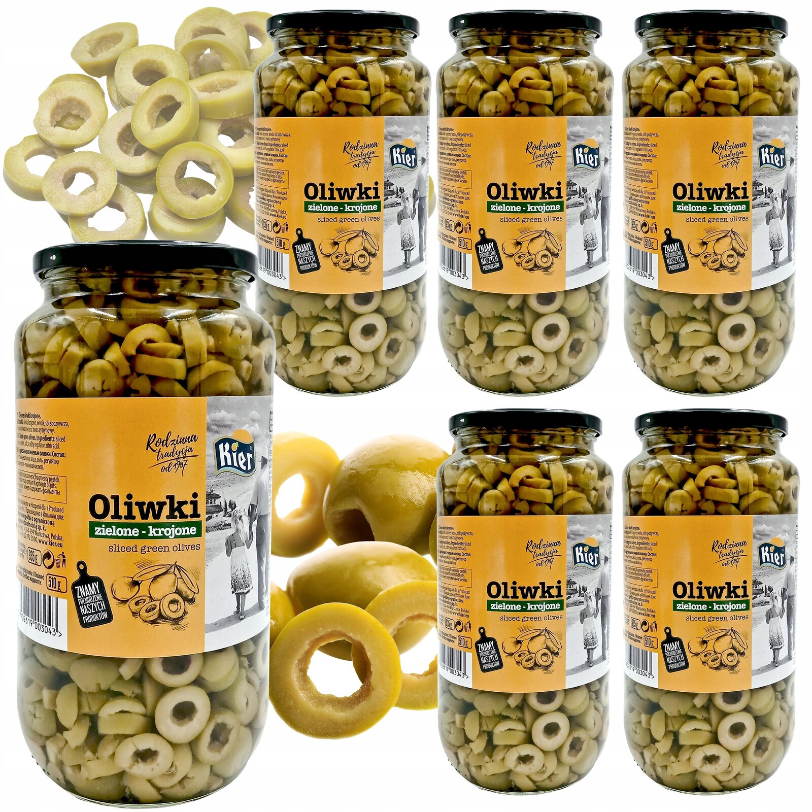 Zelené Olivy Krájené Kier 935ml Svařovací 6 Ks.